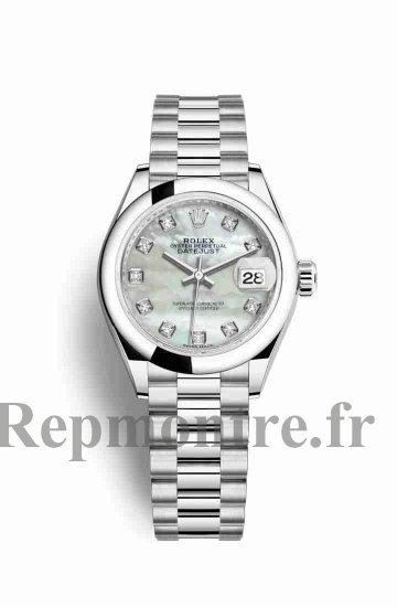 Réplique montre Rolex Datejust 28 279166 Blanc serti de nacre Cadran m279166-0008 - Cliquez sur l'image pour la fermer