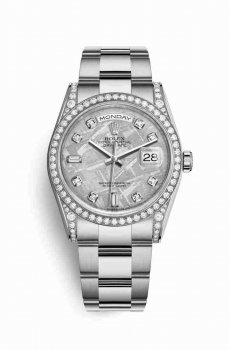 Réplique montre Rolex Day-Date 36 cerceaux en blanc sertie de 118389 m118389-0105