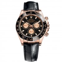 Réplique Rolex Daytona Cadran Noir Or Rose 18 Carats Bracelet En Cuir Montre Homme