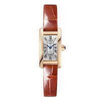 Cartier Tank Americaine Replique montre mini Quartz Or Rose Cuir WGTA0132