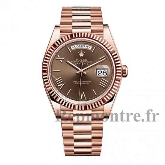 Rolex Day-Date 40 Chocolate Roman numerals Dial 18K Eveor rose Automatique - Cliquez sur l'image pour la fermer