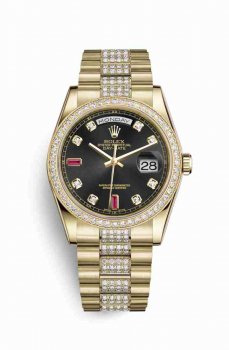 Réplique montre Rolex Day-Date 36 jaune 18 ct 118348 noirs sertie de rubis Cadran m118348-0149