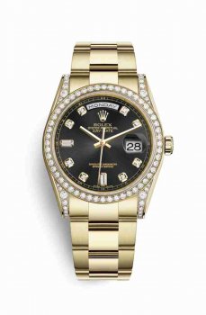 Réplique montre Rolex Day-Date 36 jaune 18 ct serti 118388 noir serti Cadran m118388-0191