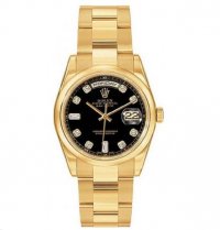 Réplique Rolex Day-Date Cadran Noir Diamant Oyster Bracelet 18k Or Jaune 118208