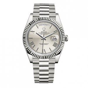 Rolex Day-Date 40 Plata Quadrant Dial 18K Or blanc Automatique Montre Réplique hommes