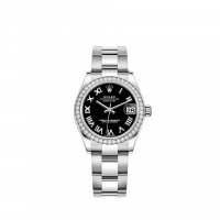 Réplique Rolex Datejust 31 Bracelet Oyster a cadran noir Rolesor blanc m278384rbr-0001
