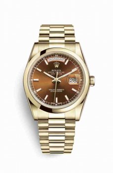 Réplique montre Rolex Day-Date 36 jaune 18 ct 118208 Cognac Cadran m118208-0348