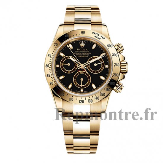 Réplique Rolex Cosmograph Daytona noir cadran 18 kt jaune or montre des hommes - Cliquez sur l'image pour la fermer