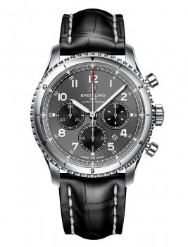 Replique Breitling Aviator 8 B01 Chronograph 43 Grey Dial Black Leather Strap Men's AB0119131B1P2