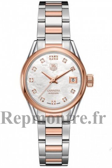 TAG Heuer Carrera 28mm Or rose Acier diamant Réplique WAR2452.BD0772 - Cliquez sur l'image pour la fermer