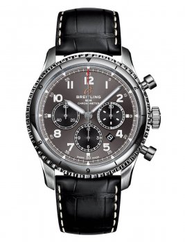 Replique Breitling Aviator 8 B01 Chronograph 43 Grey Dial Black Leather Strap Men's AB0119131B1P1