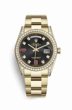 Réplique montre Rolex Day-Date 36 jaune 18 ct serti 118388 noir serti rubis Cadran m118388-0136