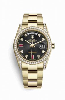Réplique montre Rolex Day-Date 36 jaune 18 ct serti 118388 noir serti rubis Cadran m118388-0136