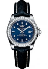qualite superieure Réplique Breitling Galactic 32 Sleek Edition Bleu diamant Dial Bleu Bracelet en cuir pour femme