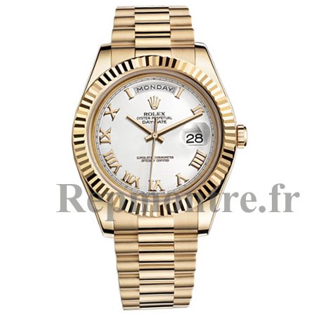 Rolex Day-Date II blanc Dial Automatique Or amarillo President Montre Réplique hommes - Cliquez sur l'image pour la fermer