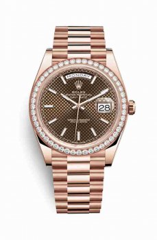 Réplique de montre Rolex Day-Date 40 Everose 228345RBR Motif diagonal chocolat Cadran m228345rbr-0005