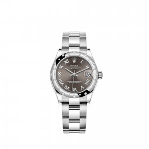 Réplique Rolex Datejust 31 Bracelet Oyster a cadran gris fonce Rolesor blanc m278344rbr-0023