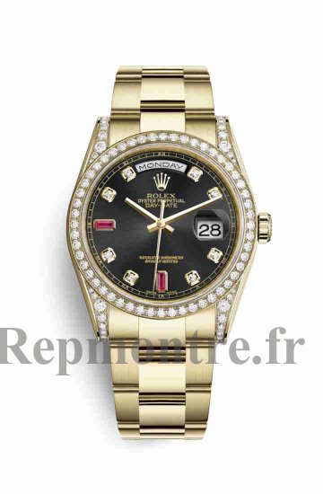 Réplique montre Rolex Day-Date 36 jaune 18 ct serti 118388 noir serti rubis Cadran m118388-0136 - Cliquez sur l'image pour la fermer