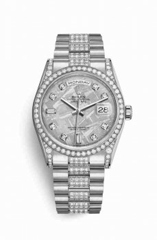 Réplique montre Rolex Day-Date 36 cerceaux en blanc sertie de 118389 m118389-0101