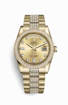 Réplique montre Rolex Day-Date 36 jaune 18 ct 118348 champagne serti de Cadran m118348-0029