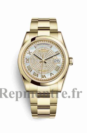 Réplique montre Rolex Day-Date 36 jaune 18 ct 118208 nacre blanche pavee Cadran m118208-0347 - Cliquez sur l'image pour la fermer