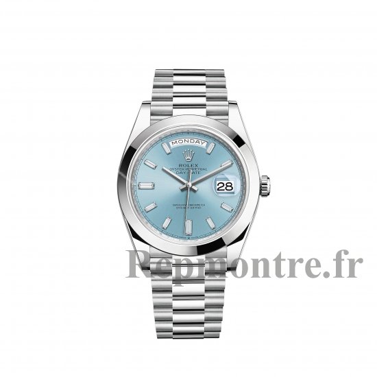 Réplique montre Rolex Day-Date 40 Platinum ice blue diamond-set dial Smooth bezel m228206-0002 - Cliquez sur l'image pour la fermer