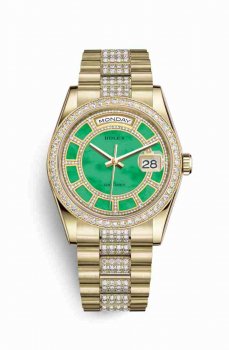 Réplique montre Rolex Day-Date 36 jaune 118348 Carrousel de jade m118348-0179