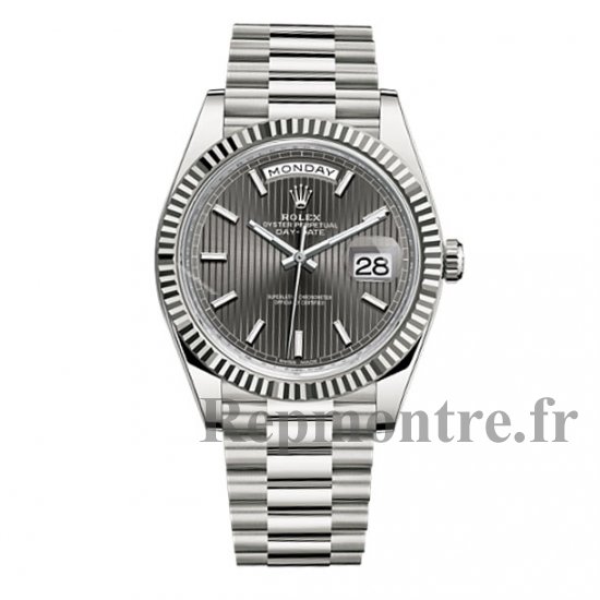 Réplique Rolex Day-Date 40 Stripe fonce motif Rhodium Dial 18K Blanc Or Montre - Cliquez sur l'image pour la fermer