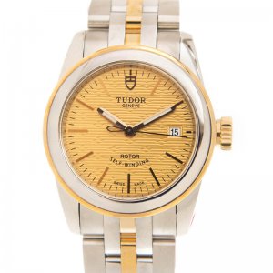 Réplique Tudor Glamour Date Acier inoxydable automatique Gold Dial Ladies montre 51003-68013