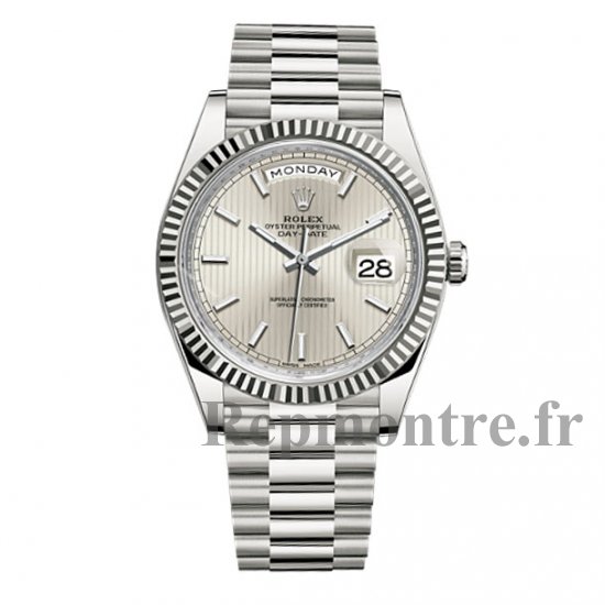 Réplique Rolex Day-Date 40 Argent Stripe Motif Dial 18K Blanc Or Montre - Cliquez sur l'image pour la fermer