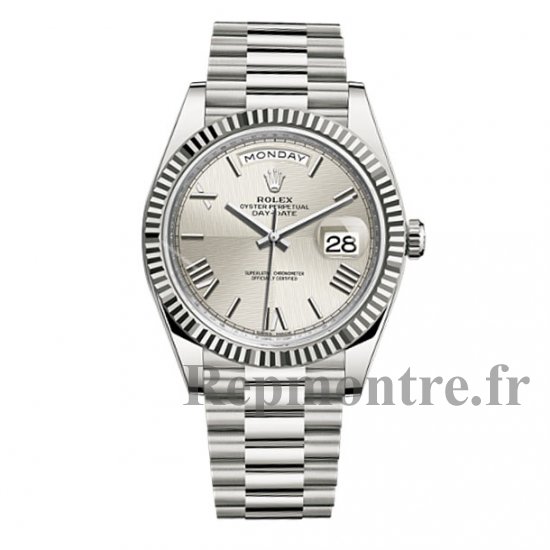 Rolex Day-Date 40 Plata Quadrant Dial 18K Or blanc Automatique Montre Réplique hommes - Cliquez sur l'image pour la fermer