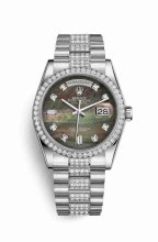 Réplique montre Rolex Day-Date 36 118346 Nacre noire sertie de Cadran m118346-0074