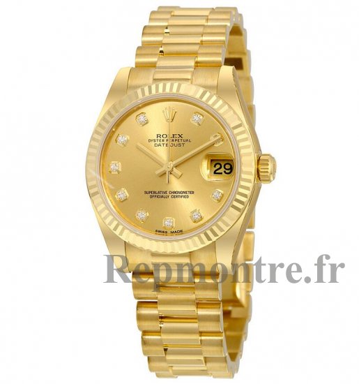 Réplique Rolex Dame-Datejust 31 Champagne Cadran 18K Jaune Or President Automatique 178278CDP - Cliquez sur l'image pour la fermer