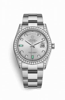 Réplique montre Rolex Day-Date 36 cerceaux en blanc sertie de 118389 m118389-0124