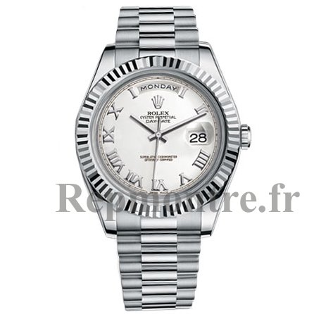 Rolex Day-Date II President Or blanc Fluted Bezel Montre Réplique - Cliquez sur l'image pour la fermer