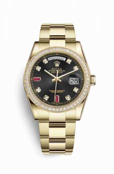 Réplique montre Rolex Day-Date 36 jaune 18 ct 118348 noirs sertie de rubis Cadran m118348-0209