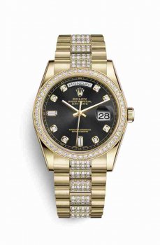 Réplique montre Rolex Day-Date 36 jaune 18 ct 118348 Noir serti de Cadran m118348-0014
