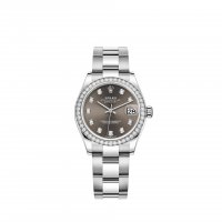 Réplique Rolex Datejust 31 Bracelet Oyster a cadran gris fonce Rolesor blanc m278384rbr-0009