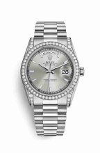 Réplique montre Rolex Day-Date 36 cosses en blanc de 118389 cadran argente m118389-0058
