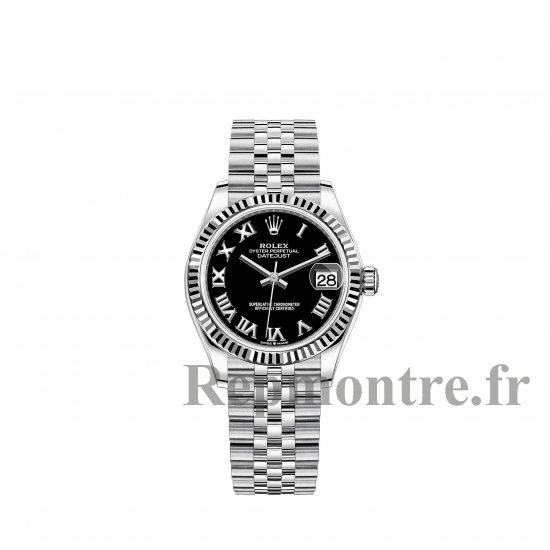 Réplique montre Rolex Datejust 31 Rolesor blanc cadran noir brillant - Cliquez sur l'image pour la fermer