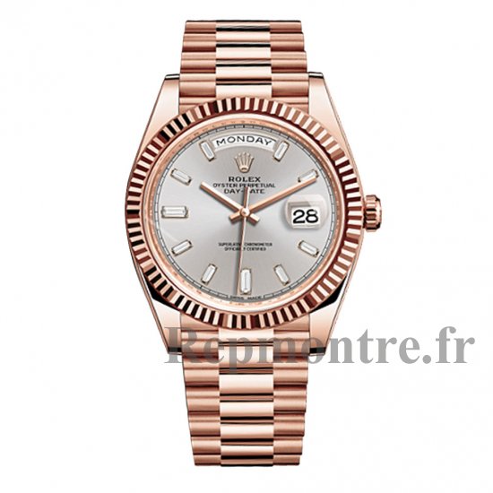 Rolex Day-Date 40 Sundust Baguette Diamante Dial 18K Eveor rose Automatique - Cliquez sur l'image pour la fermer