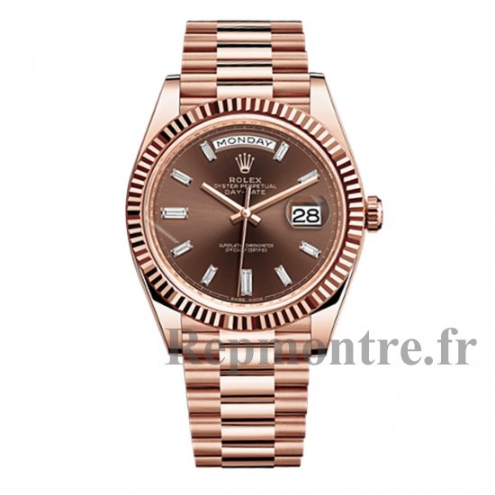 Rolex Day-Date 40 Chocolate Baguette Diamante Dial 18K Eveor rose Automatique - Cliquez sur l'image pour la fermer