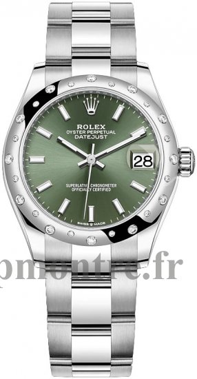 Réplique montre Rolex Datejust 31 Bracelet Oyster a cadran vert menthe Rolesor blanc m278344rbr-0019 - Cliquez sur l'image pour la fermer