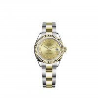 Réplique Rolex Lady-Datejust Bracelet Oyster a cadran jaune Rolesor couleur champagne m279173-0010