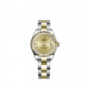 Réplique Rolex Lady-Datejust Bracelet Oyster a cadran jaune Rolesor couleur champagne m279173-0010