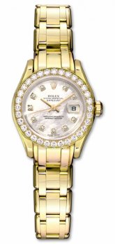 Rolex Datejust Pearlmaster blanc Mere de perle diamant Dial Dames Réplique Montre 80298