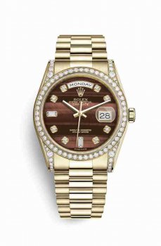 Réplique montre Rolex Day-Date 36 cerceaux en jaune serti de 118388 m118388-0129