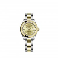 Réplique Rolex Lady-Datejust Bracelet Oyster a cadran jaune Rolesor couleur champagne m279163-0002