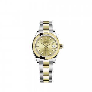 Réplique Rolex Lady-Datejust Bracelet Oyster a cadran jaune Rolesor couleur champagne m279163-0002