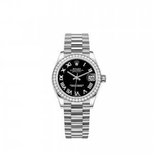 Réplique Rolex Datejust 31 Bracelet President en or blanc avec cadran noir